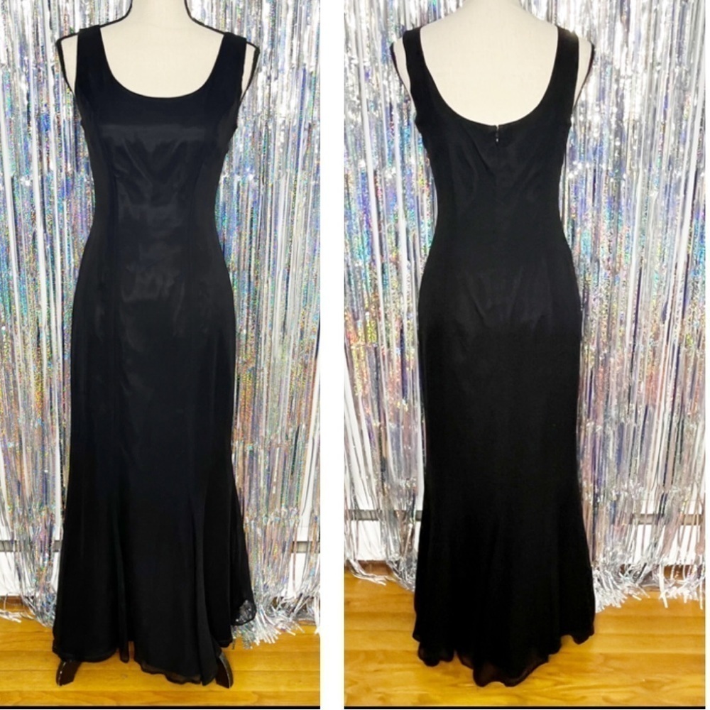 100% Silk Vintage Watters Black Sleeveless Maxi Dress
